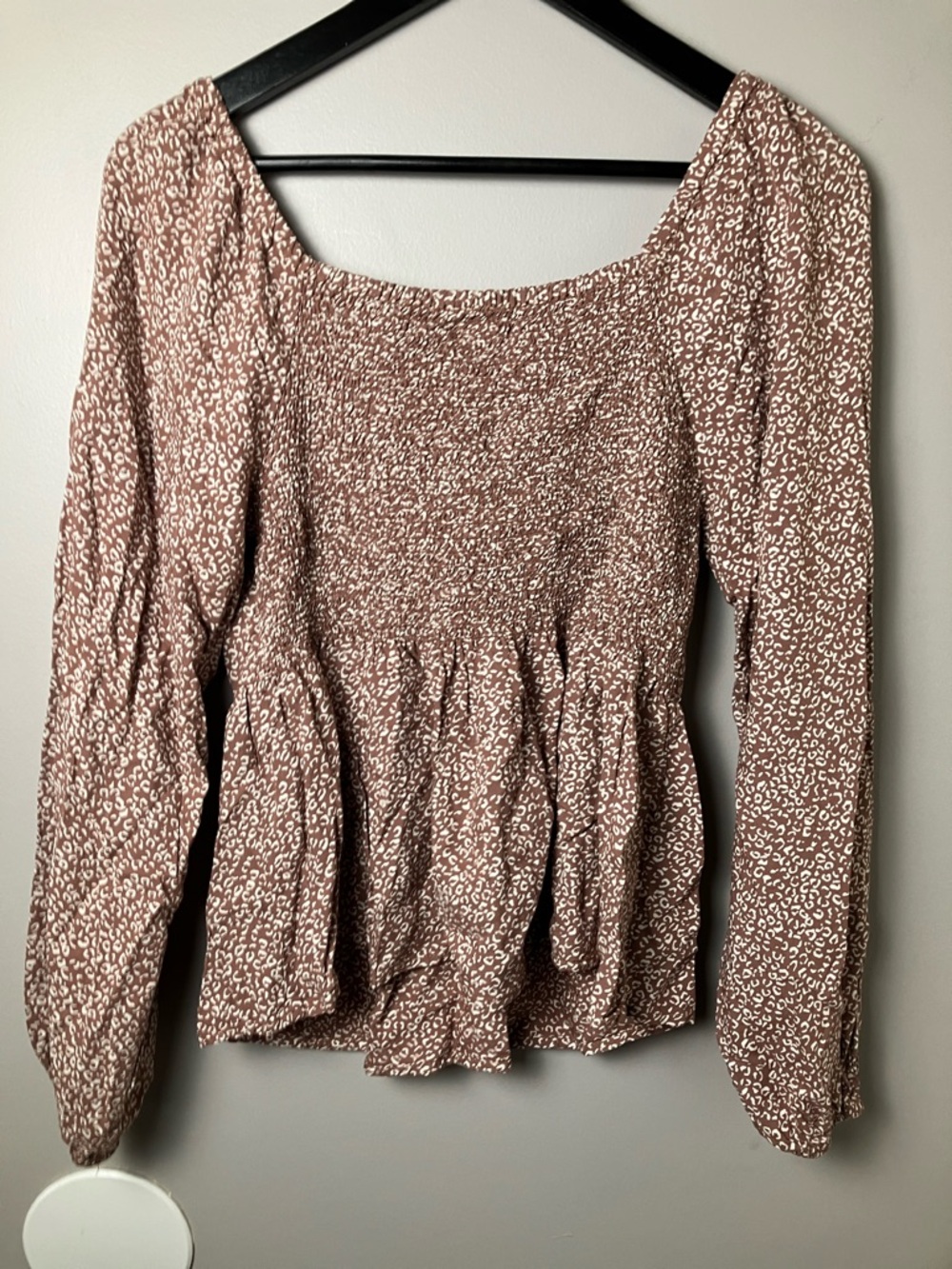 Japna Women's Leopard Print Peasant Peplum Sweetheart Long-Sleeve Top Size Large - Picture 4 of 5